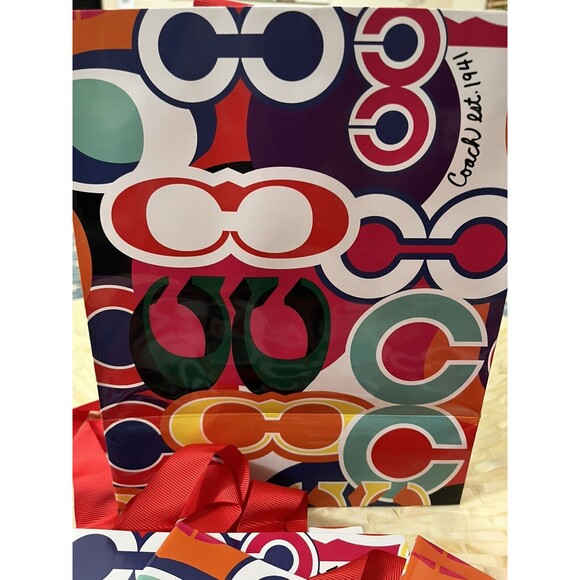 Coach Gift Bag Shopping POPPY Signature C Logo Ribbon Handle Colorful Paper Y2K - Picture 3 of 3